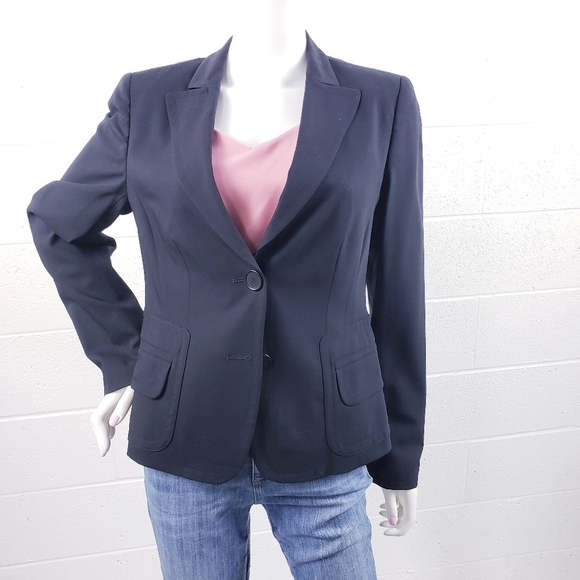 Akris Punto Black One Button Wool Blazer Career Office Tailored Jacket Size 10 - Picture 1 of 11